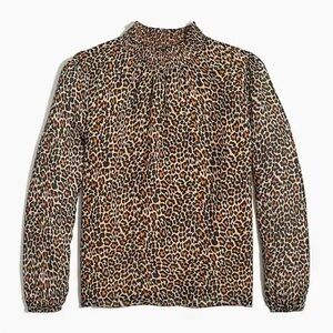 J Crew Leopard Smocked Shirt, Color Tiber Leopard Black Khaki, Size XXS, NWT